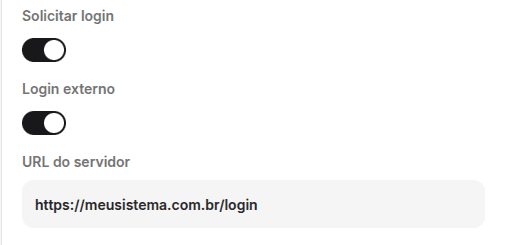 Configuração de login externo com a URL do servidor de autenticação